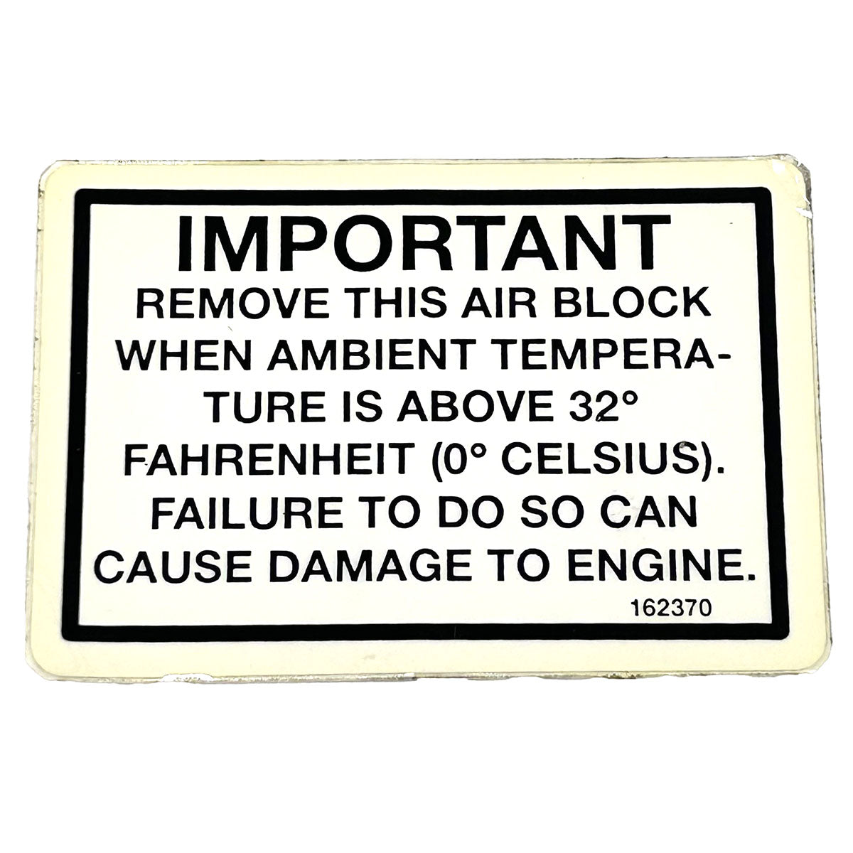 Grasshopper part 162370 — DECAL -IMPORTANT INF AIR BLOCK
