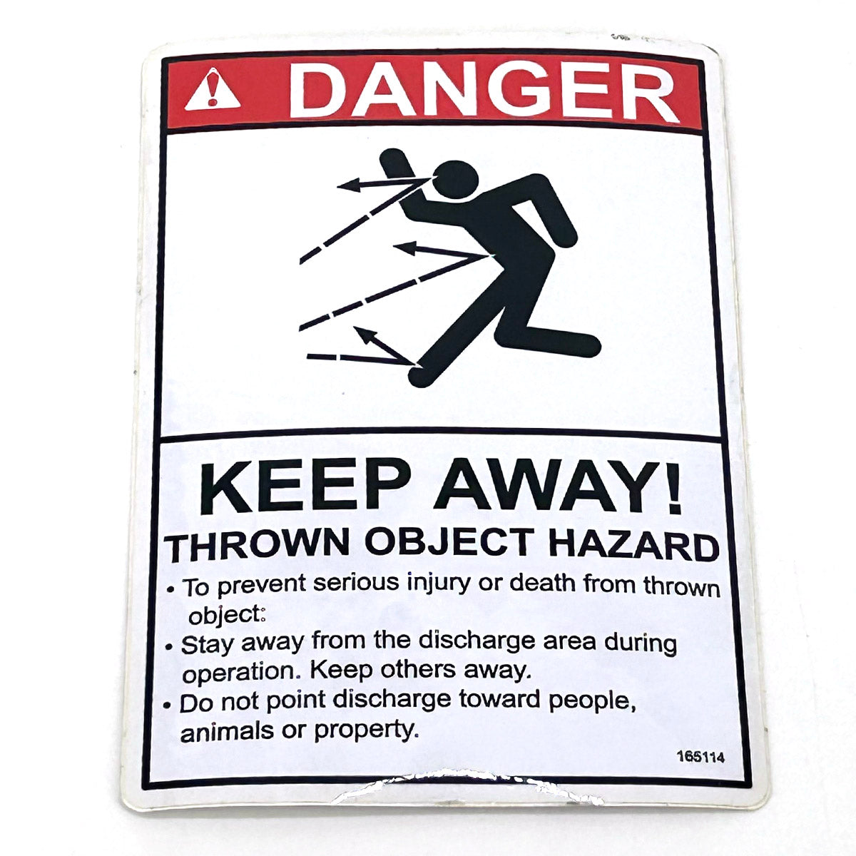 Grasshopper part 165114 — DECAL - KEEP AWAY SNOW SPOUT