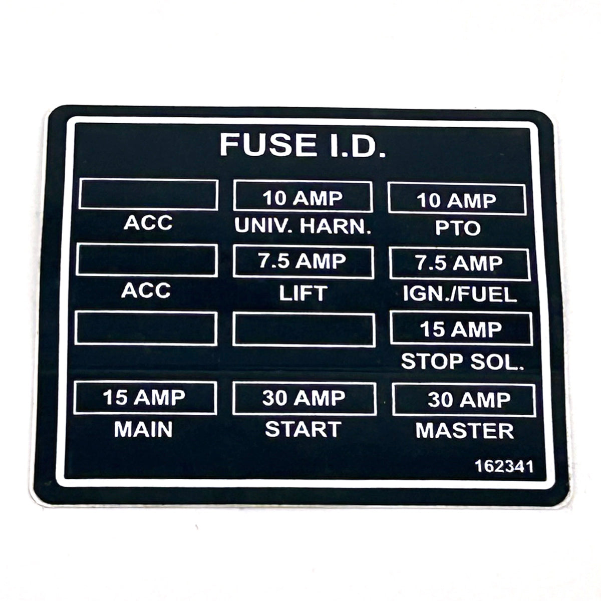 Grasshopper part 162341 — DECAL - FUSE ID FRONT MOUNT