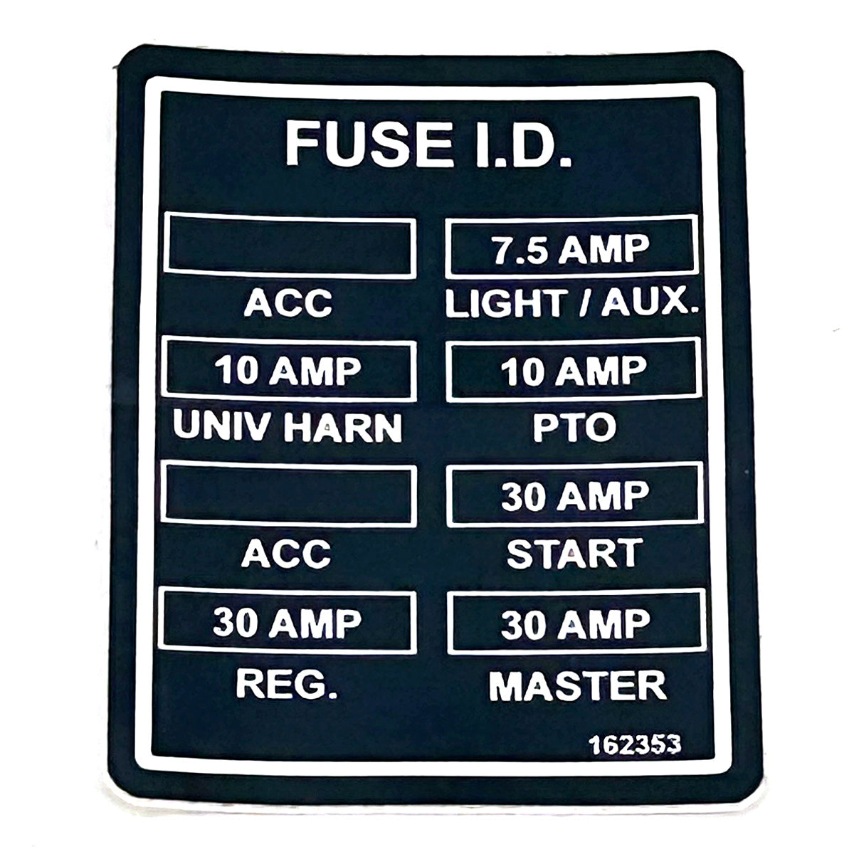 Grasshopper part 162353 — DECAL - FUSE ID NON EFI