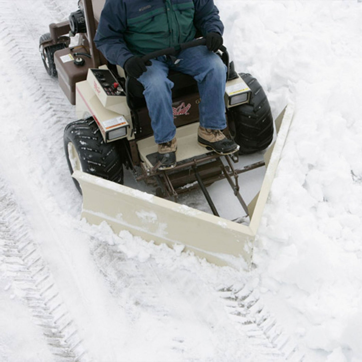 Grasshopper V-Plow (533487) — manufacturer marketing image (grasshoppermower.com/attachments/frontmount-v-plows)