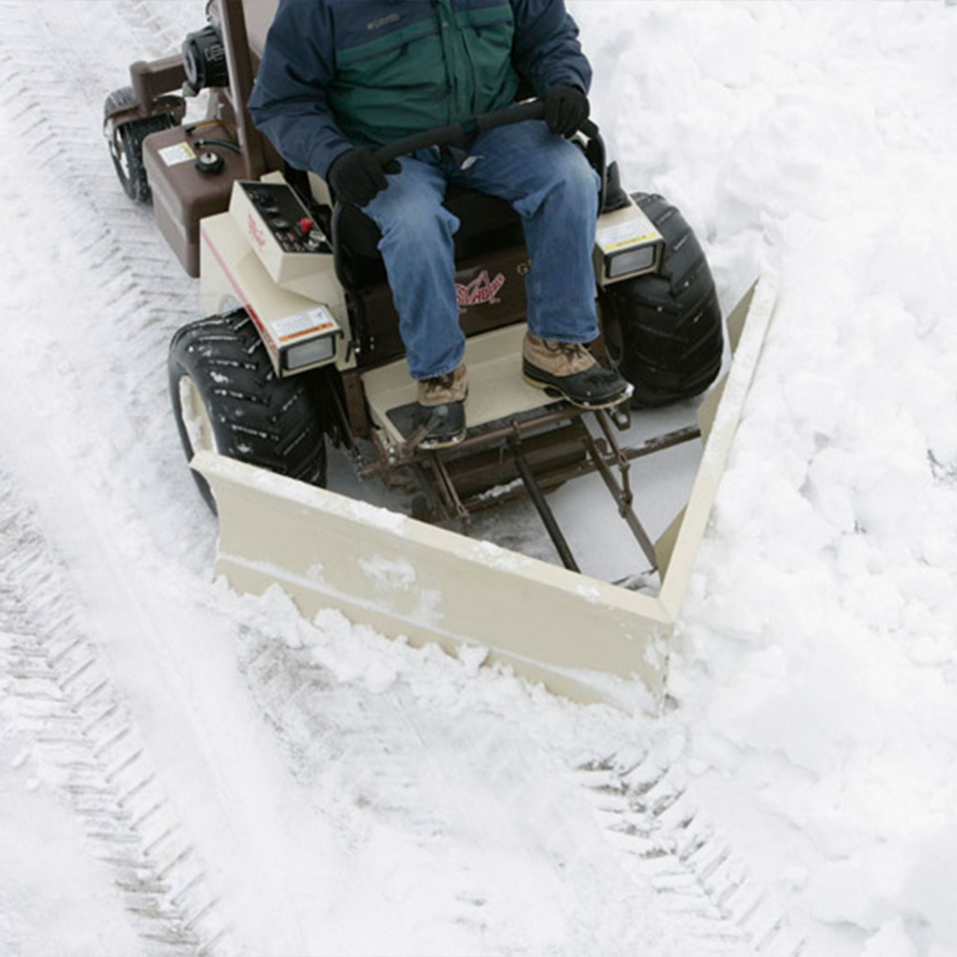 Grasshopper V-Plow (533487) — manufacturer marketing image (grasshoppermower.com/attachments/frontmount-v-plows)
