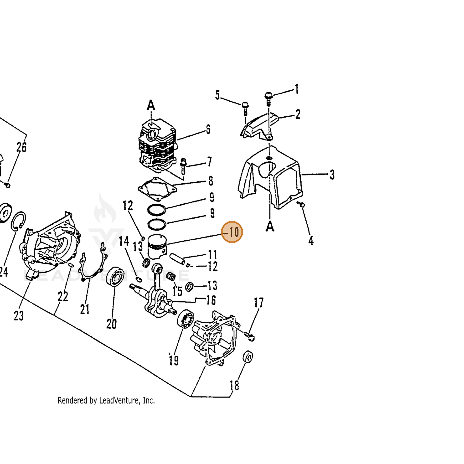 ECHO part 10000045431 — IPL diagram snippet (6x zoom, amber highlight)