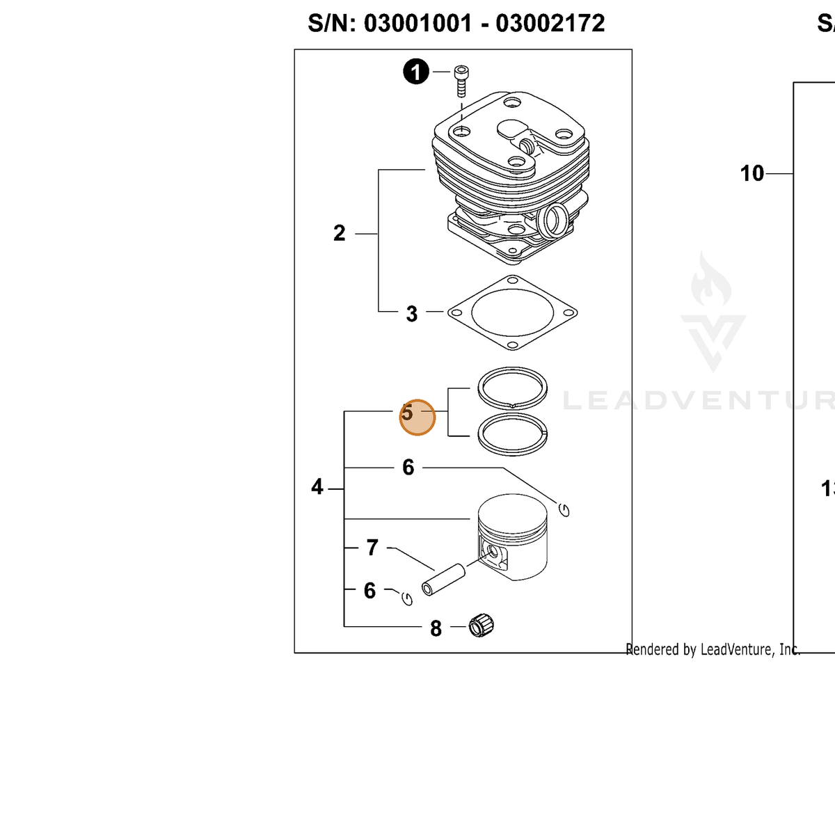 ECHO part 10001130831 — IPL diagram snippet (6x zoom, amber highlight)