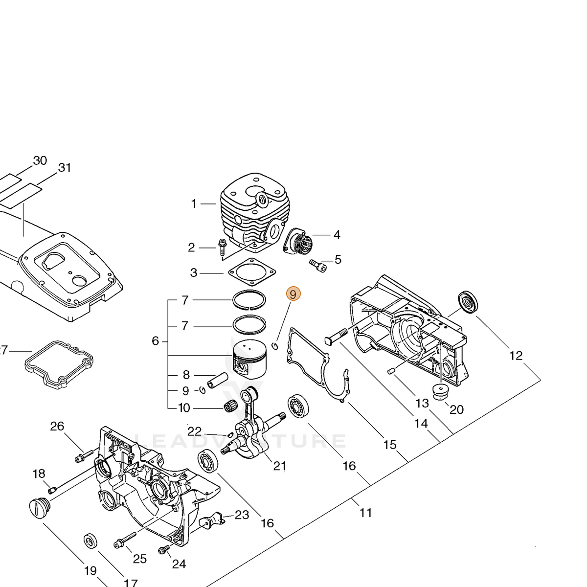 ECHO part 10001500230 — IPL diagram snippet (6x zoom, amber highlight)