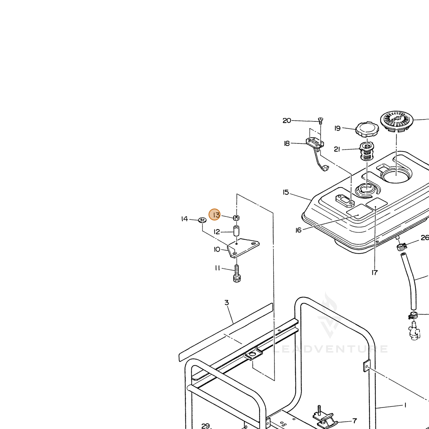 ECHO part 100021706000 — IPL diagram snippet (6x zoom, amber highlight)