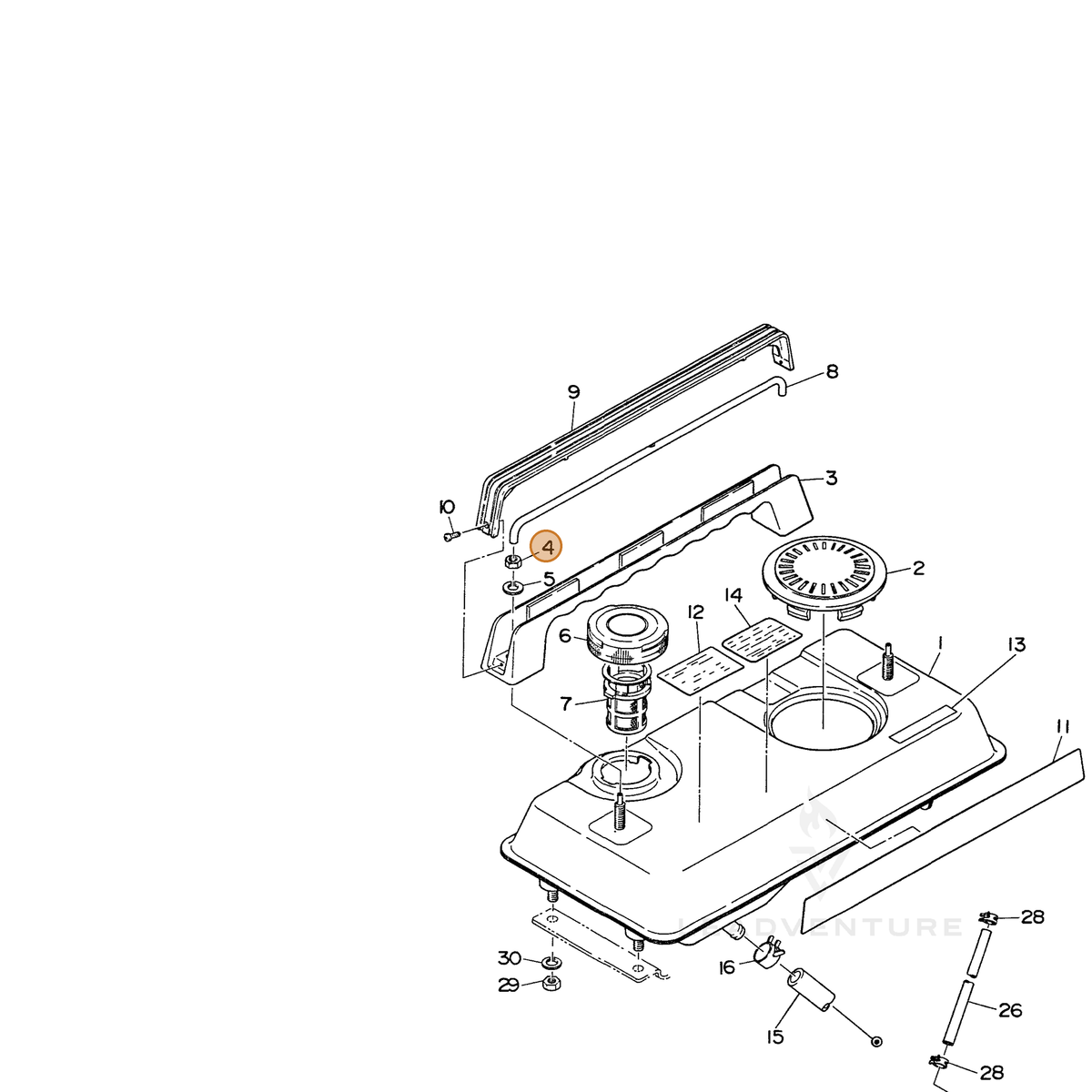 ECHO part 100021808000 — IPL diagram snippet (6x zoom, amber highlight)