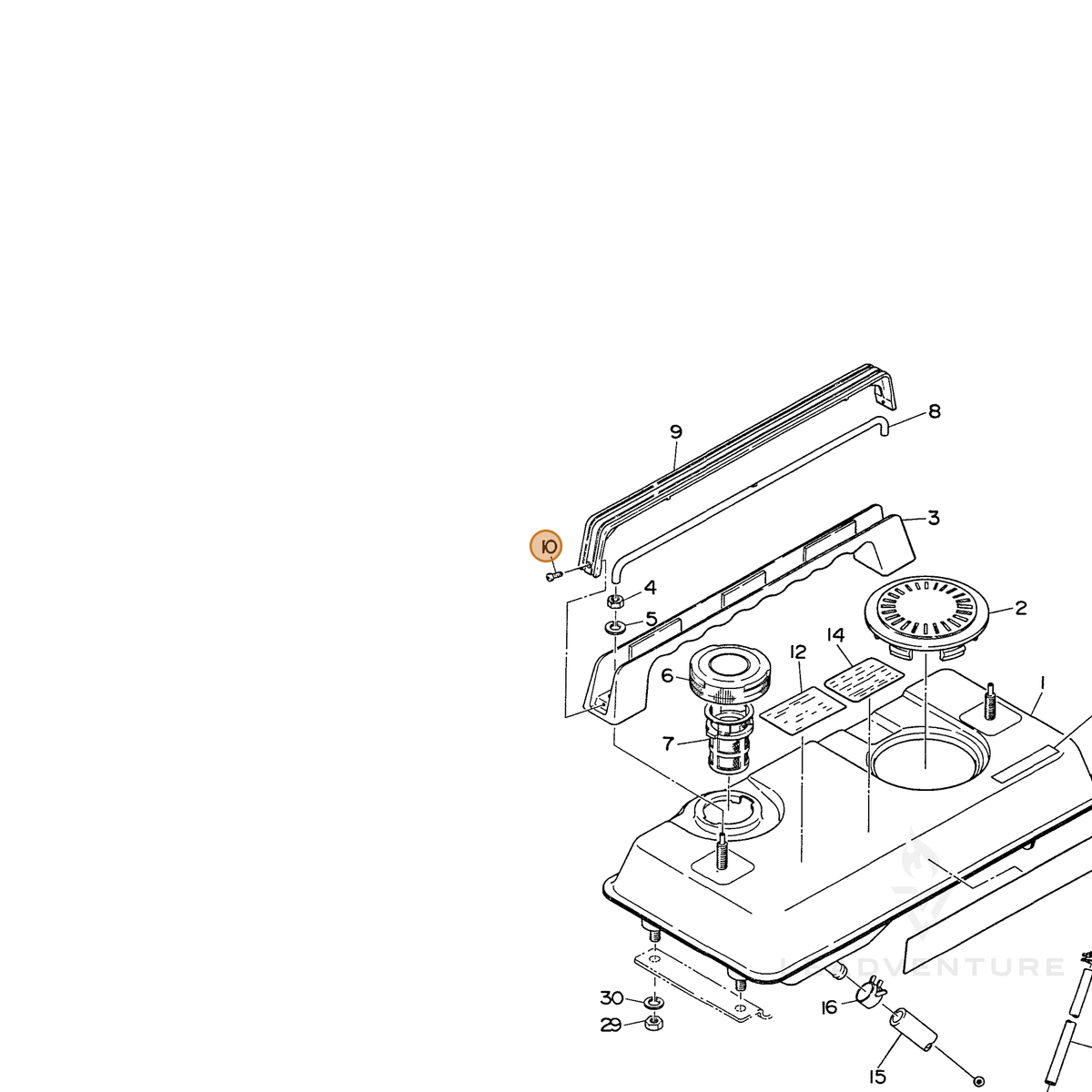 ECHO part 100043103100 — IPL diagram snippet (6x zoom, amber highlight)