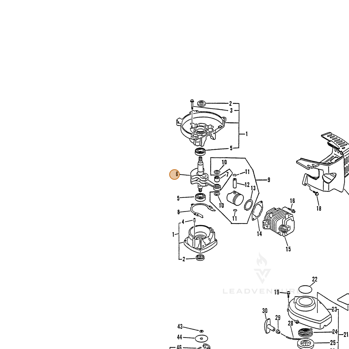 ECHO part 10010005963 — IPL diagram snippet (6x zoom, amber highlight)