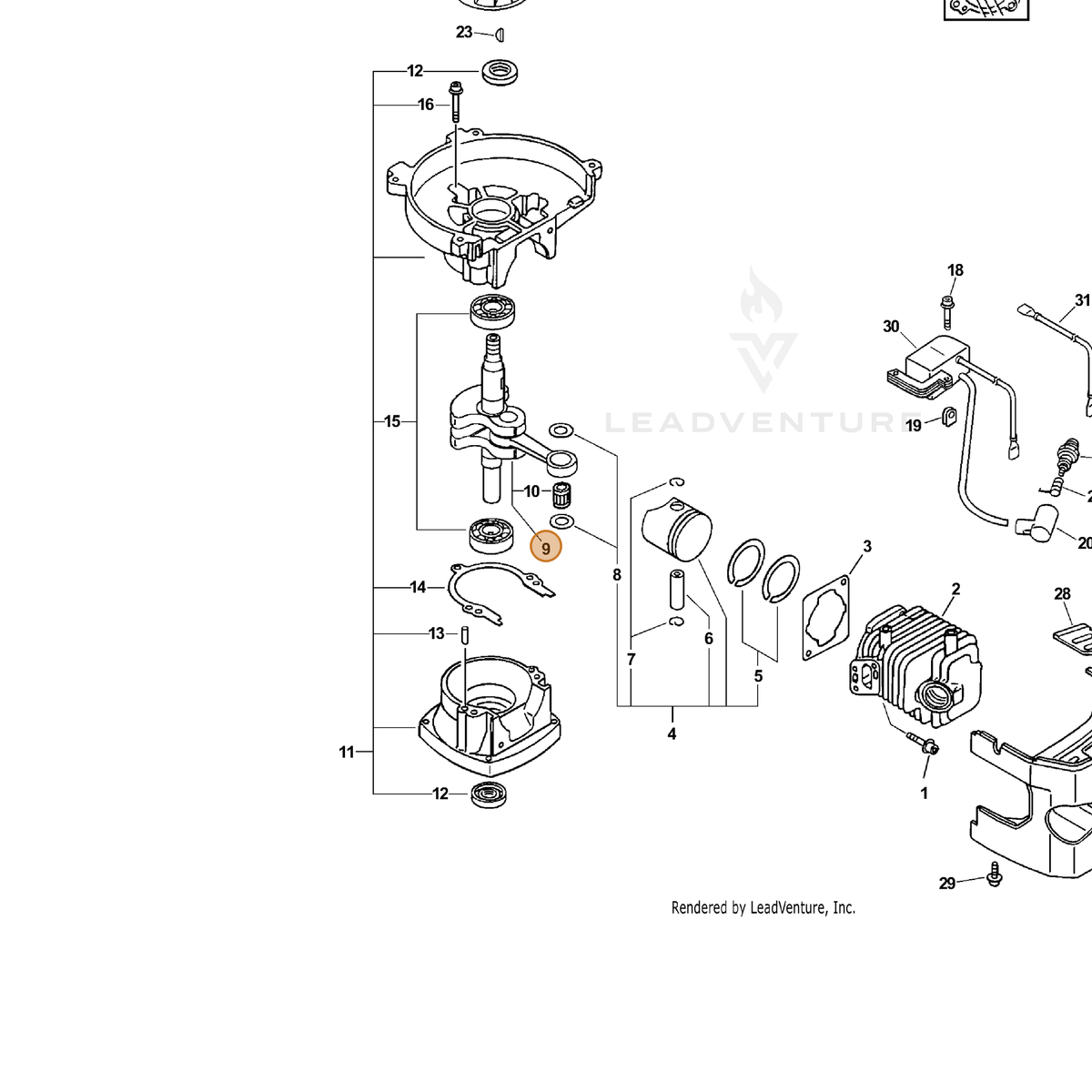 ECHO part 10010012824 — IPL diagram snippet (6x zoom, amber highlight)