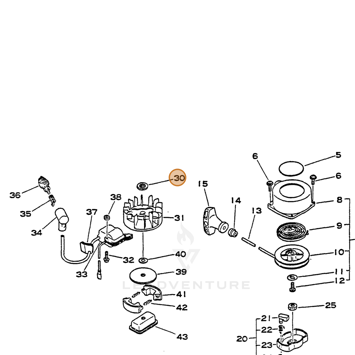 ECHO part 10014342030 — IPL diagram snippet (6x zoom, amber highlight)
