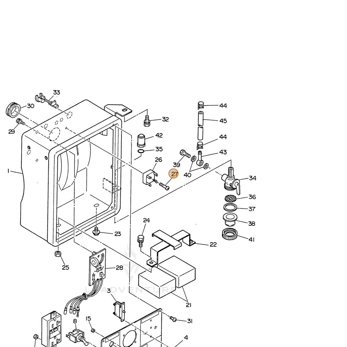 ECHO part 100150040070 — IPL diagram snippet (6x zoom, amber highlight)