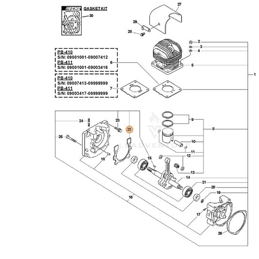 ECHO part 10024201110 — IPL diagram snippet (6x zoom, amber highlight)