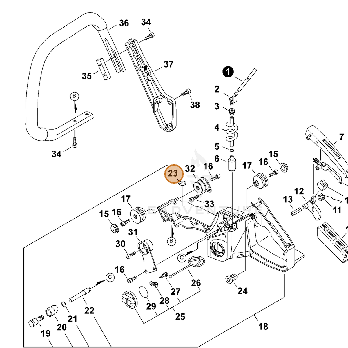 ECHO part 10025230830 — IPL diagram snippet (6x zoom, amber highlight)