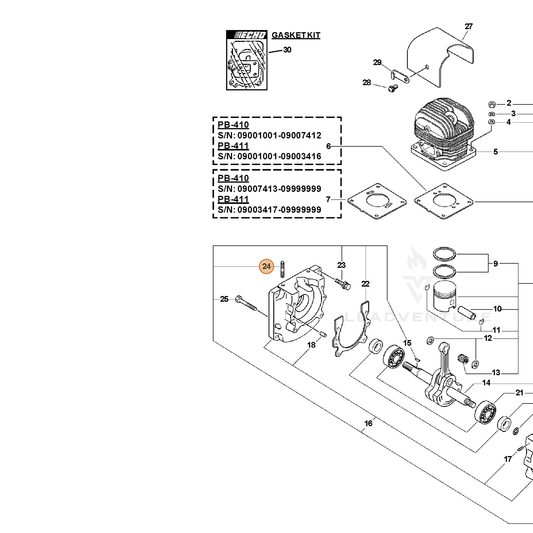 ECHO part 10025400130 — IPL diagram snippet (6x zoom, amber highlight)