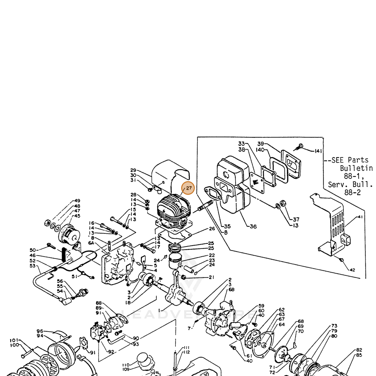 ECHO part 10100101110 — IPL diagram snippet (6x zoom, amber highlight)