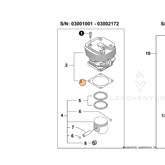 ECHO part 10101030830 — IPL diagram snippet (6x zoom, amber highlight)