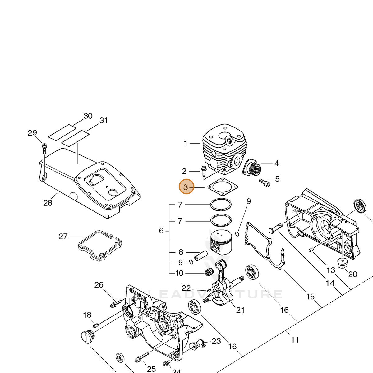 ECHO part 10101032431 — IPL diagram snippet (6x zoom, amber highlight)