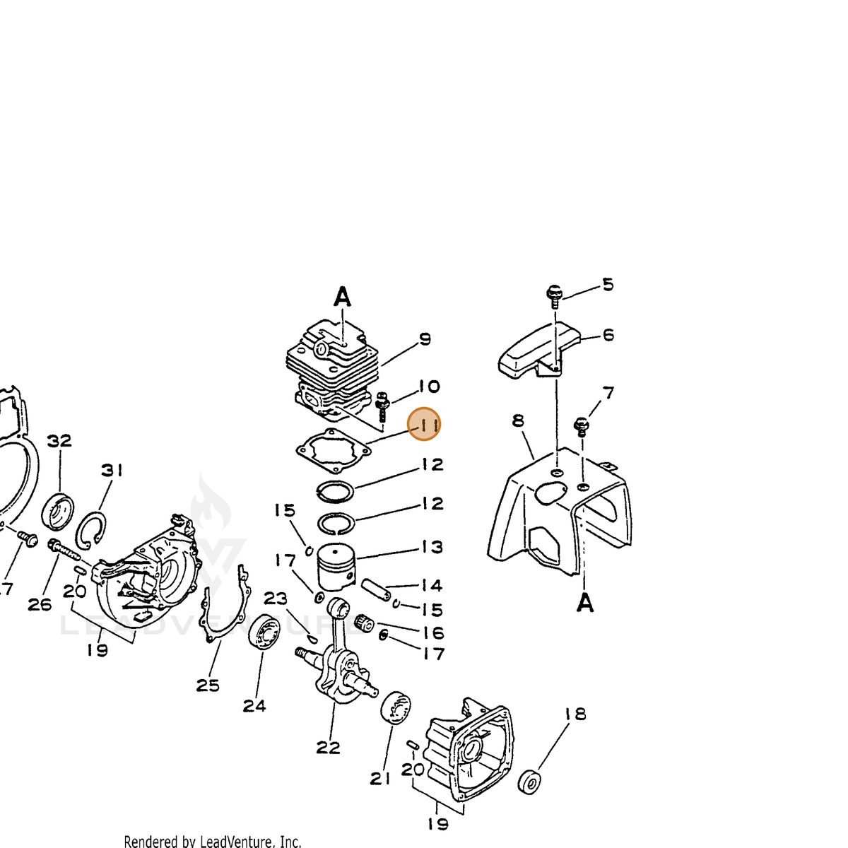 ECHO part 10101042231 — IPL diagram snippet (6x zoom, amber highlight)