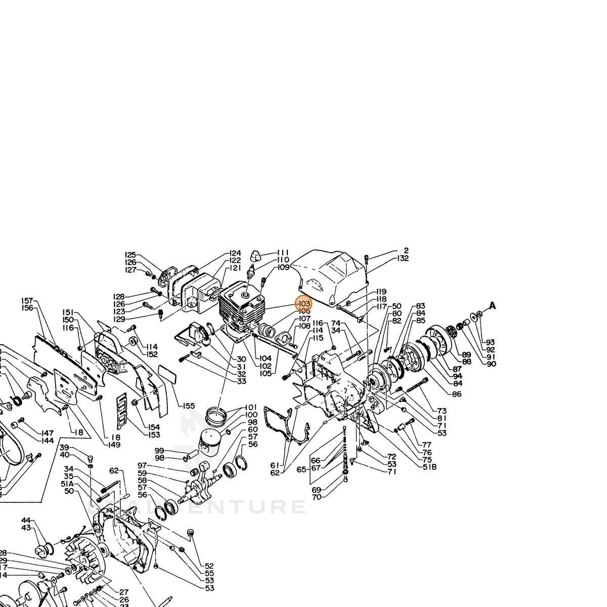 ECHO part 10101114732 — IPL diagram snippet (6x zoom, amber highlight)