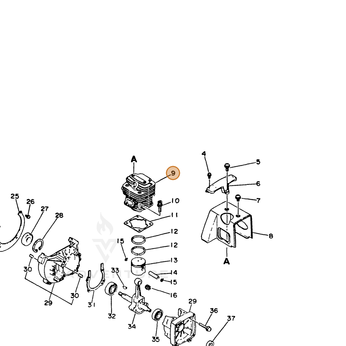 ECHO part 10101127530 — IPL diagram snippet (6x zoom, amber highlight)