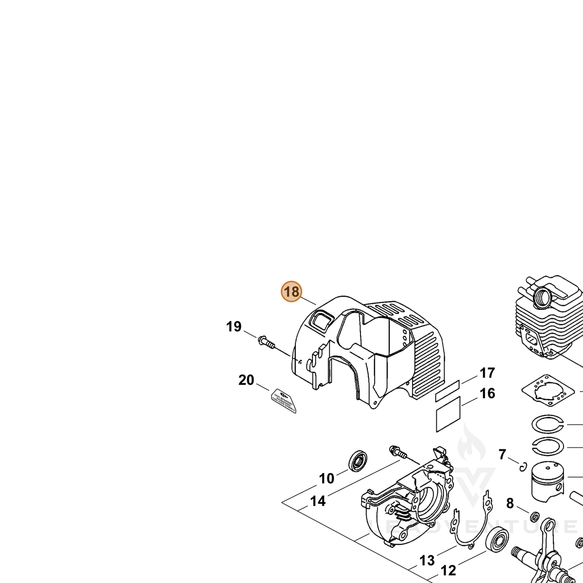 ECHO part 10151424360 — IPL diagram snippet (6x zoom, amber highlight)