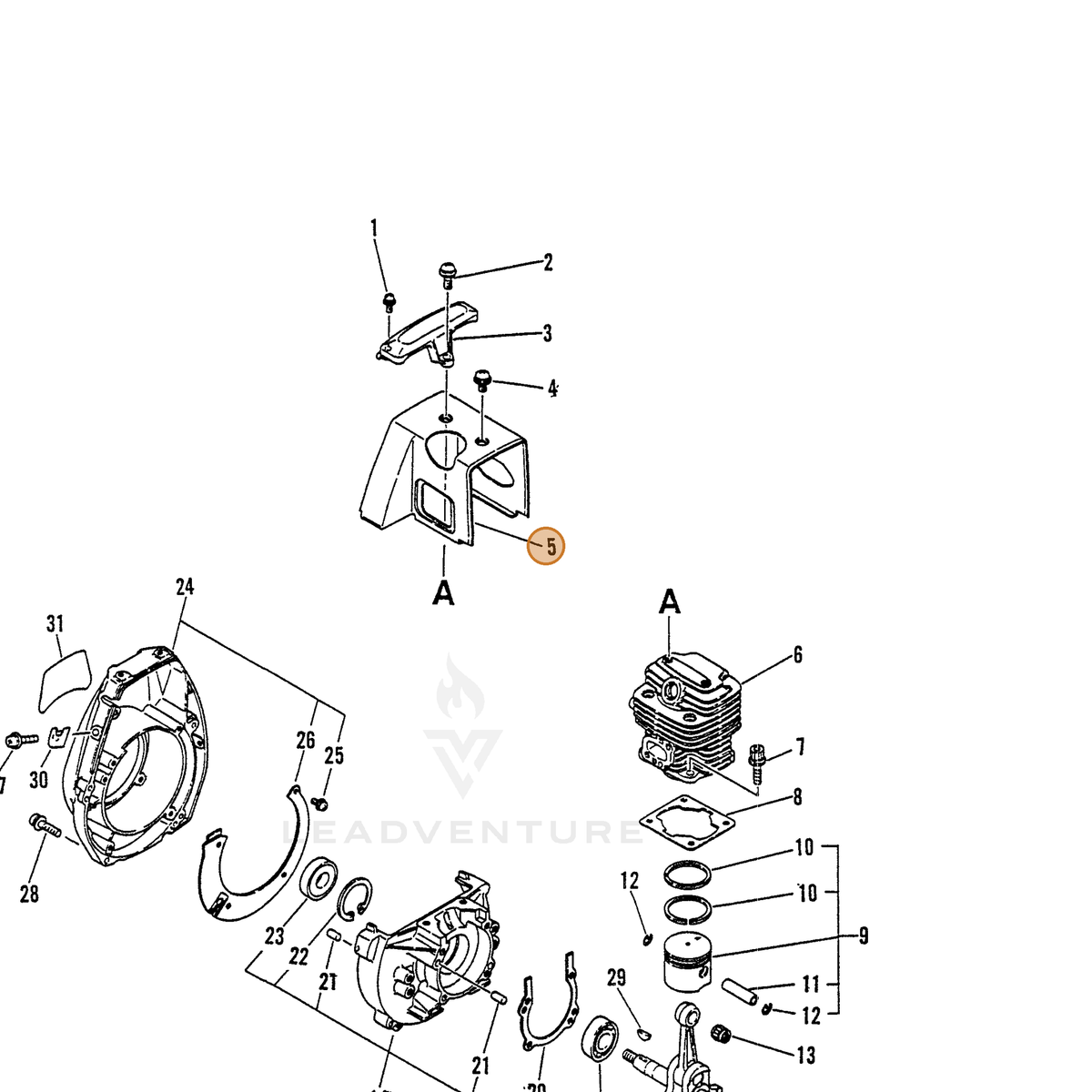 ECHO part 10151449730 — IPL diagram snippet (6x zoom, amber highlight)