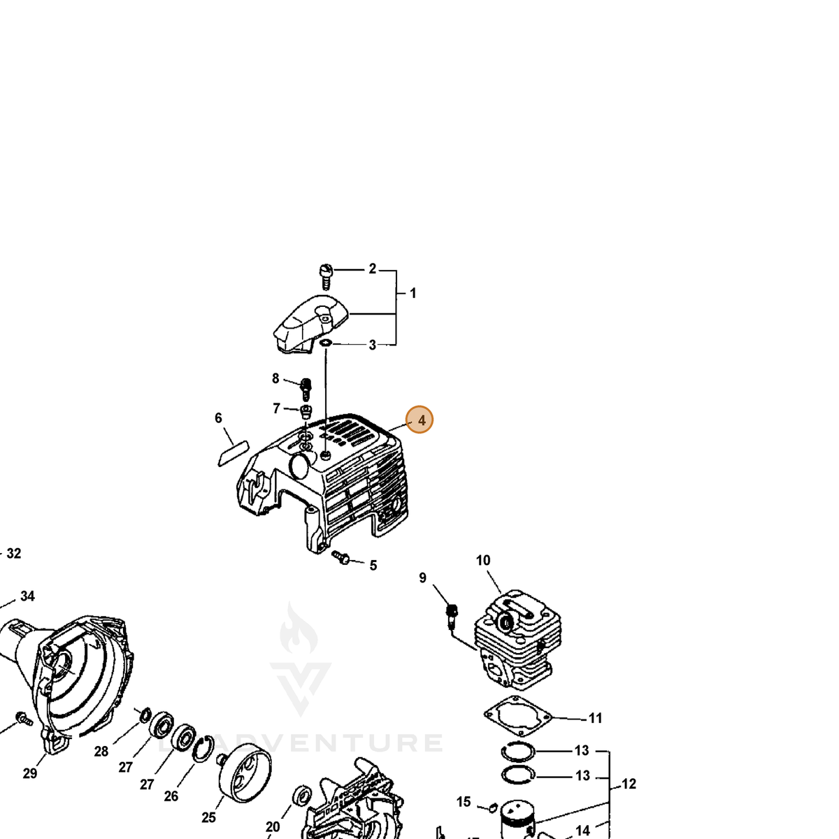 ECHO part 10151455830 — IPL diagram snippet (6x zoom, amber highlight)