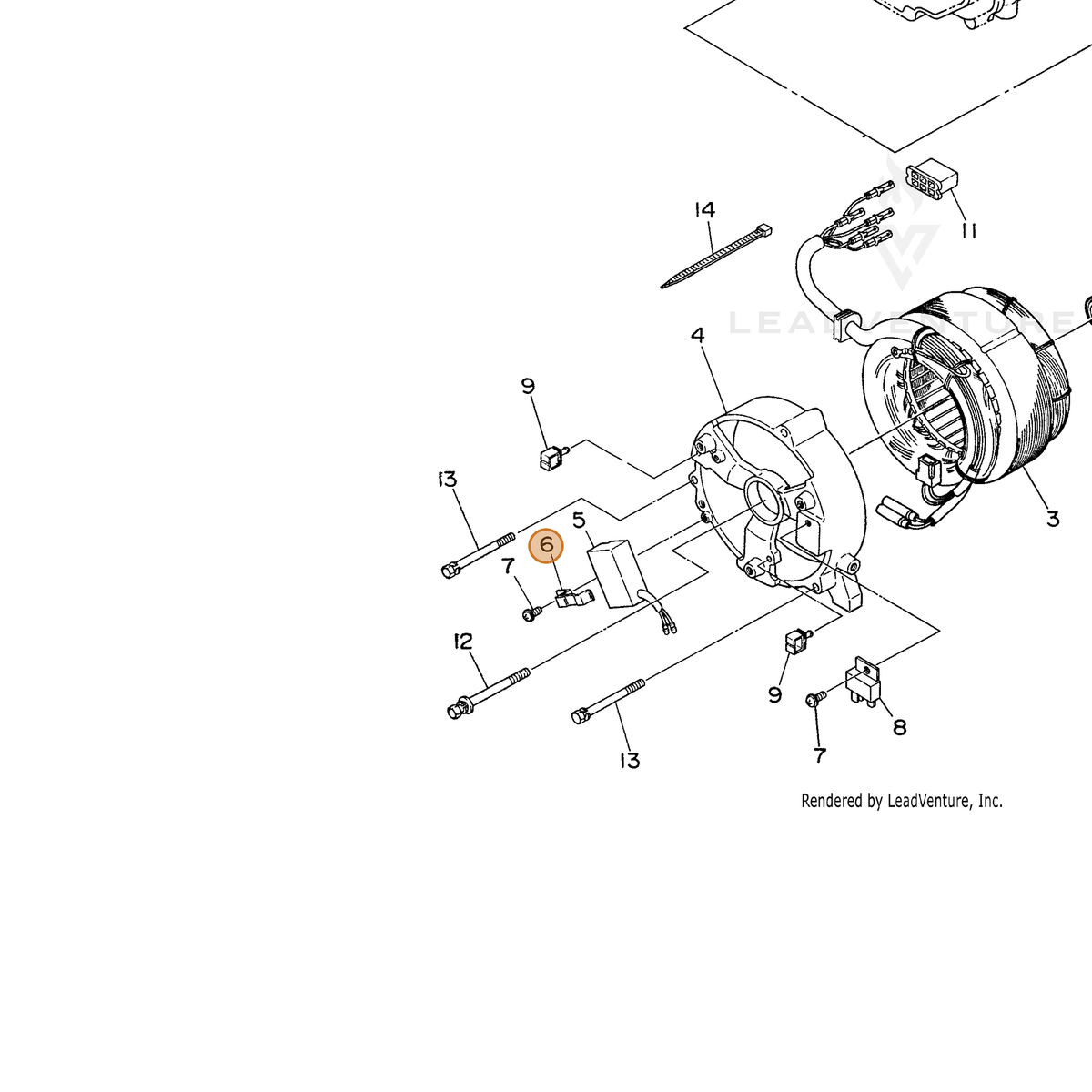 ECHO part 103832105208 — IPL diagram snippet (6x zoom, amber highlight)