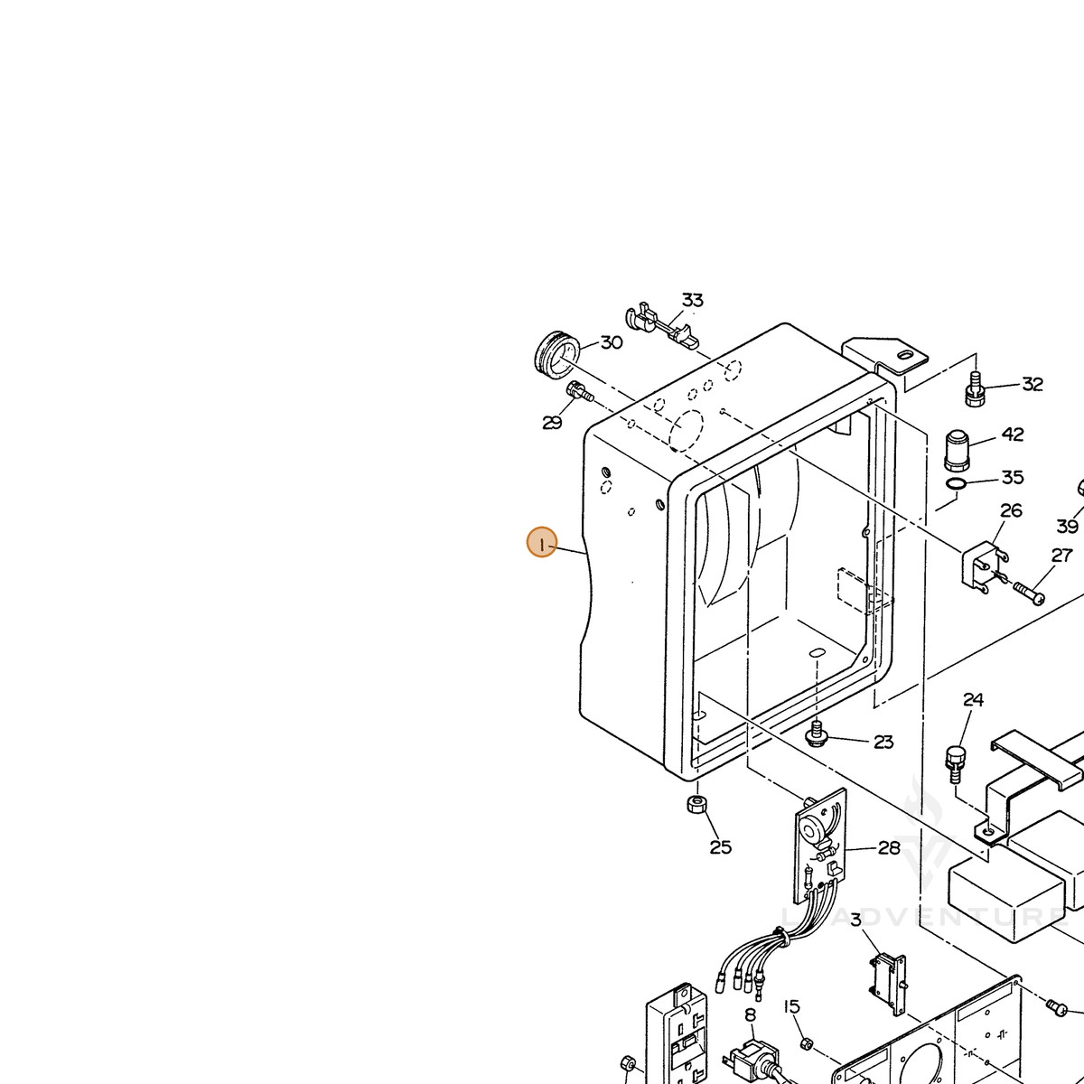 ECHO part 103888000100 — IPL diagram snippet (6x zoom, amber highlight)