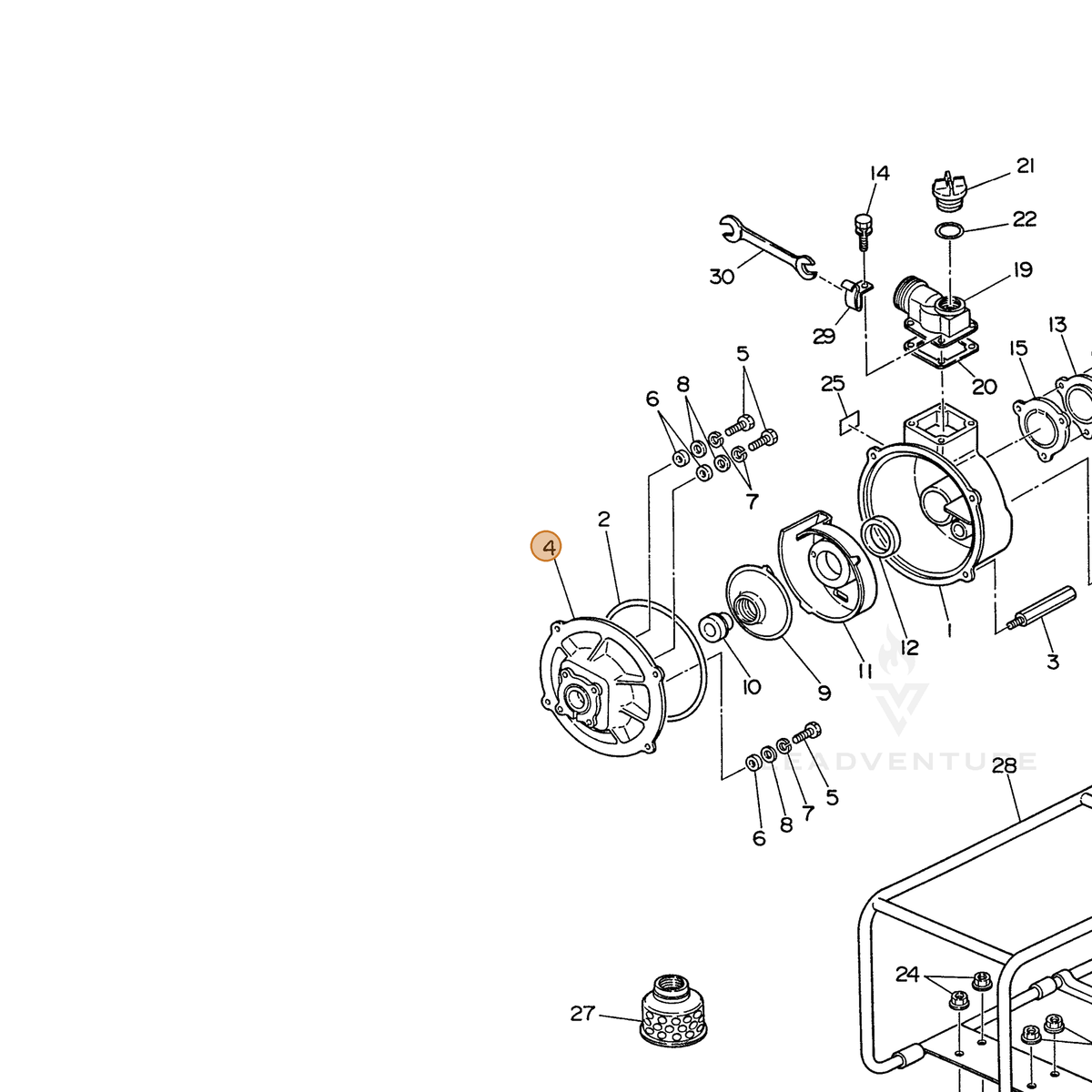 ECHO part 104800501004 — IPL diagram snippet (6x zoom, amber highlight)