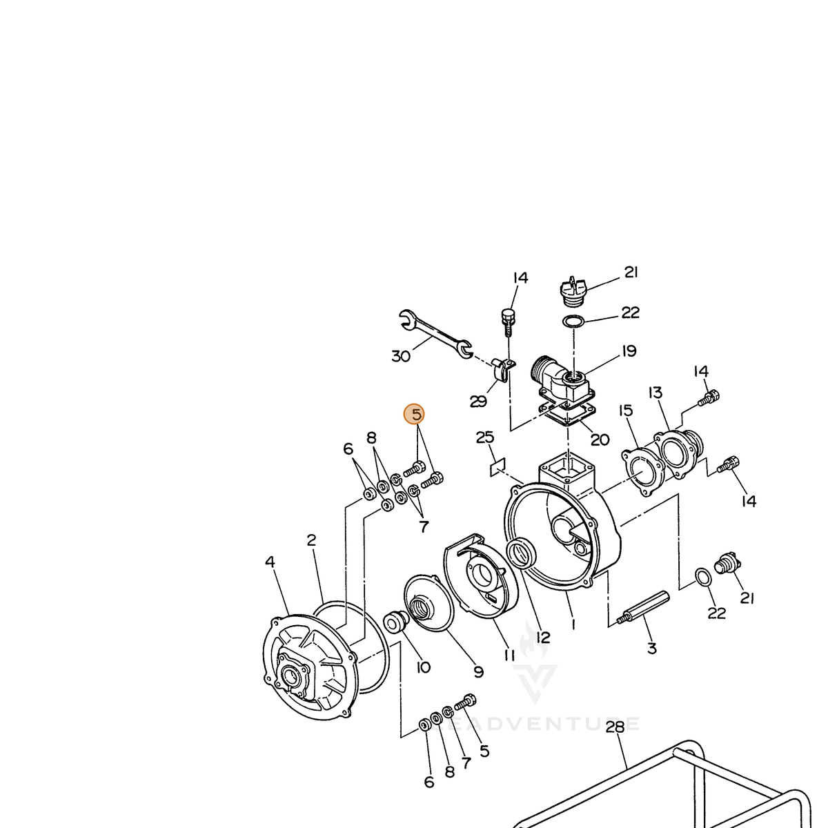 ECHO part 104800501005 — IPL diagram snippet (6x zoom, amber highlight)