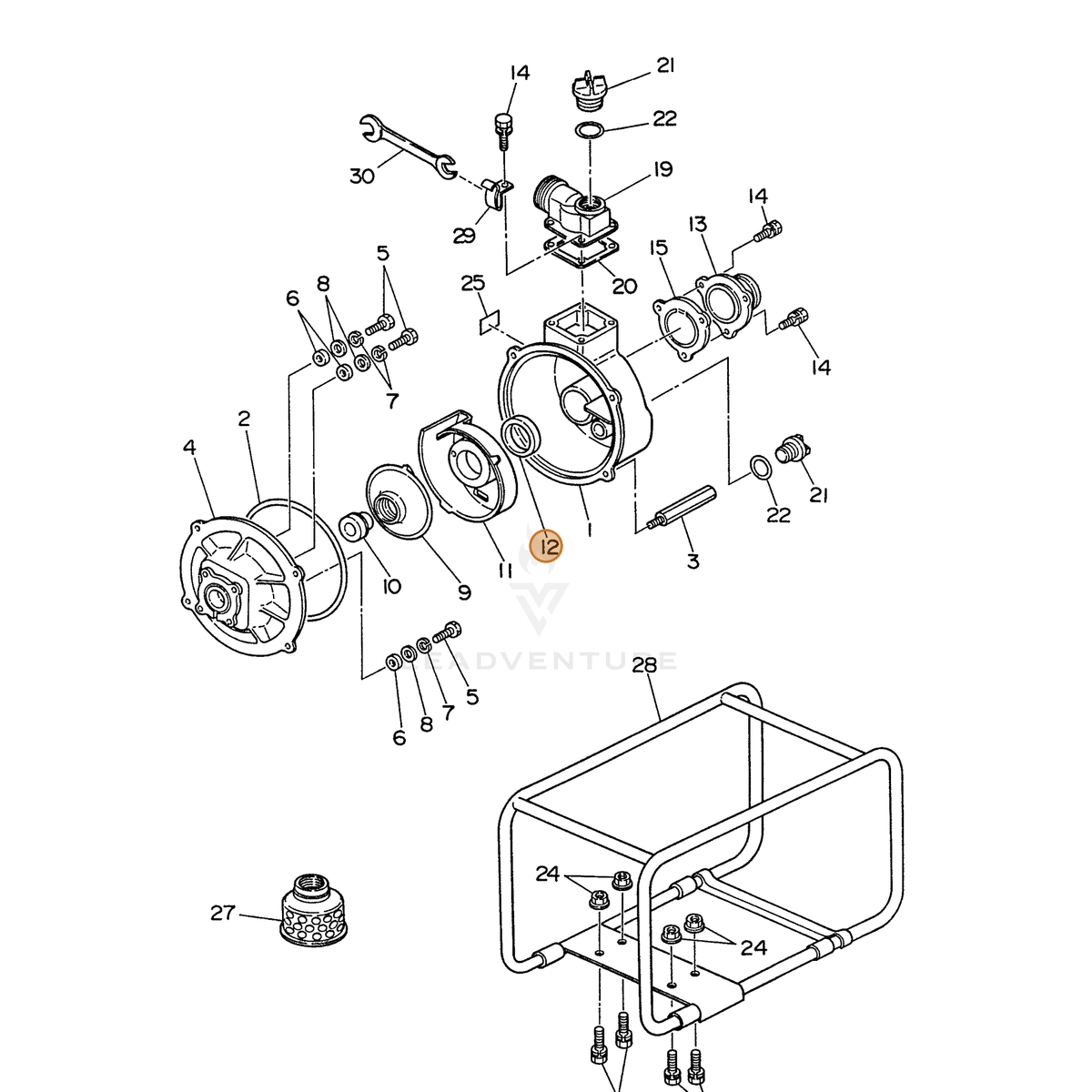 ECHO part 104800501012 — IPL diagram snippet (6x zoom, amber highlight)