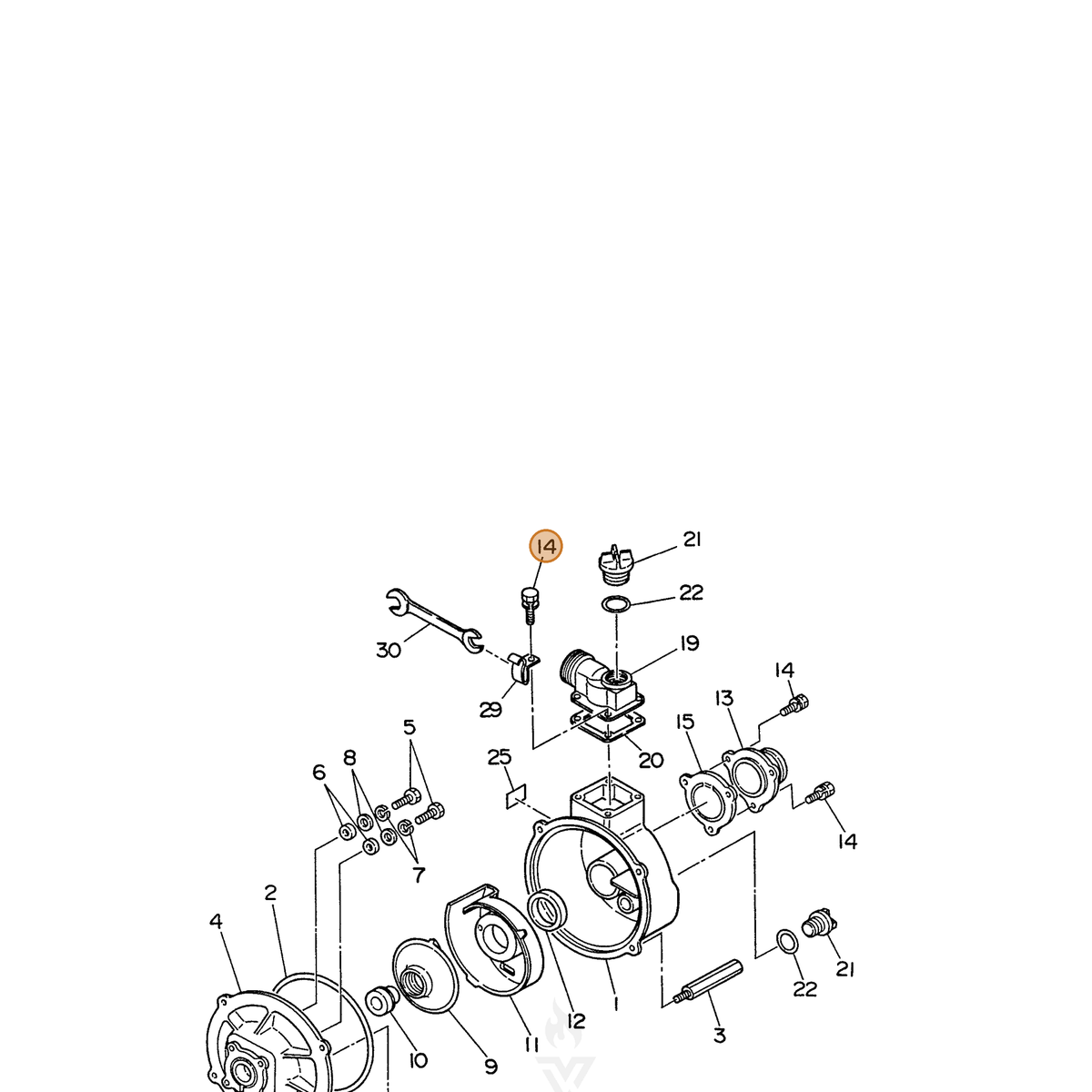 ECHO part 104800501014 — IPL diagram snippet (6x zoom, amber highlight)