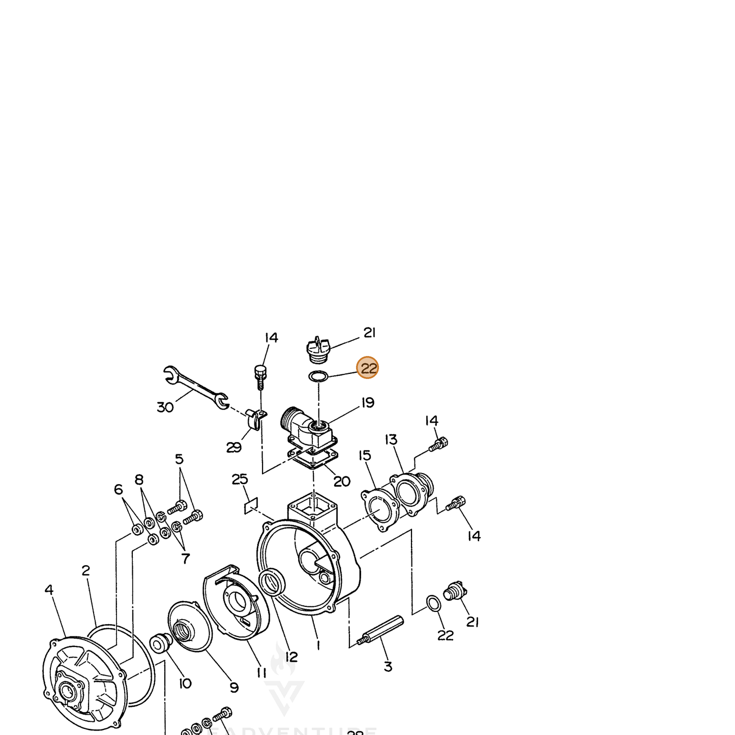 ECHO part 104800501022 — IPL diagram snippet (6x zoom, amber highlight)