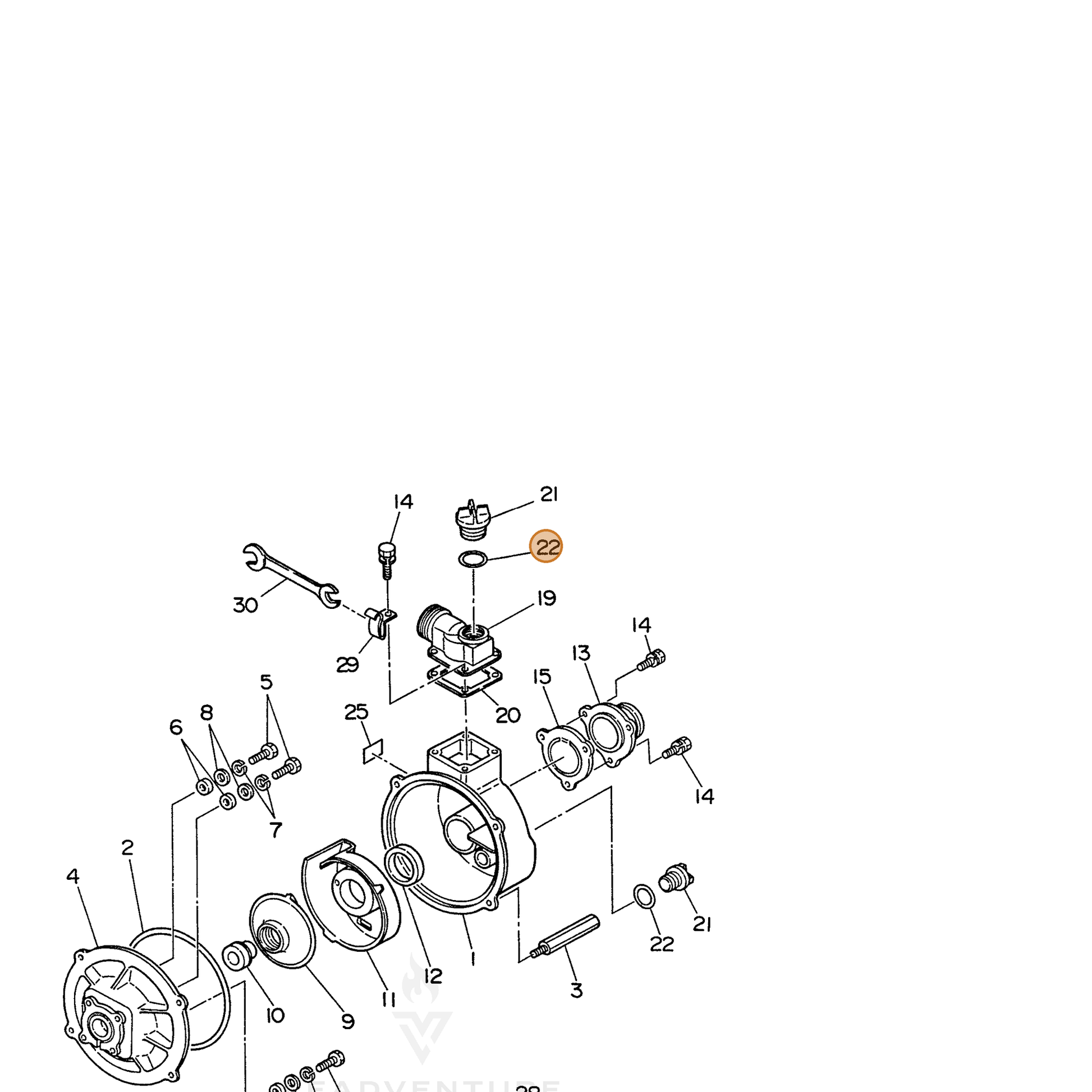ECHO part 104800501022 — IPL diagram snippet (6x zoom, amber highlight)