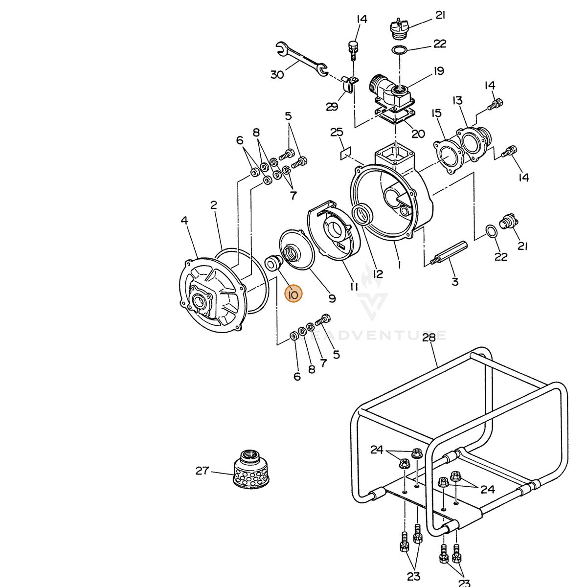 ECHO part 104800521008 — IPL diagram snippet (6x zoom, amber highlight)