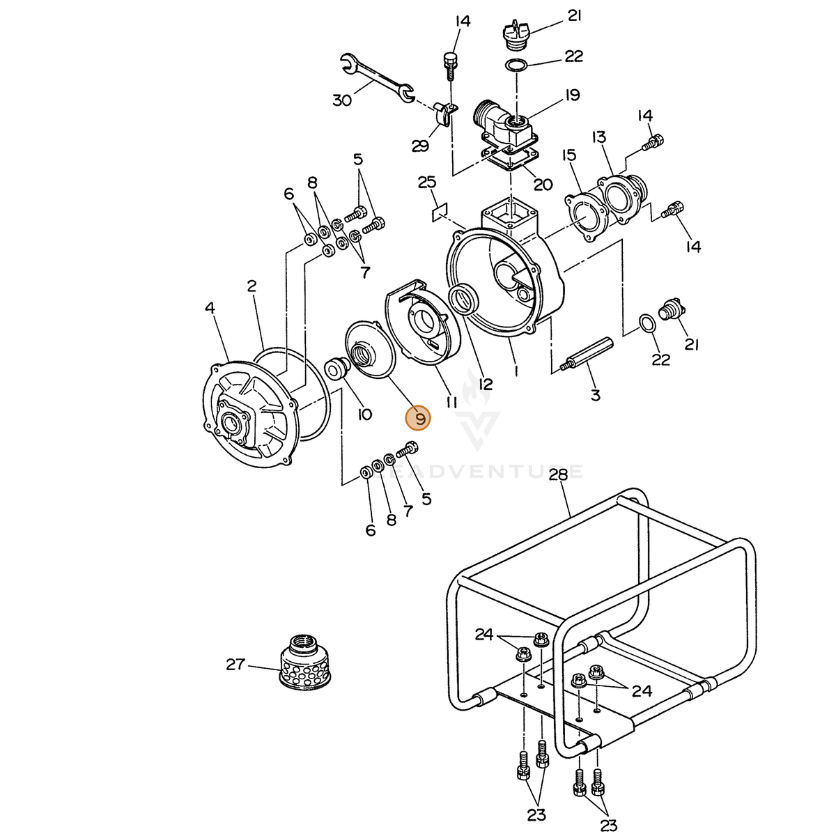 ECHO part 104800571009 — IPL diagram snippet (6x zoom, amber highlight)