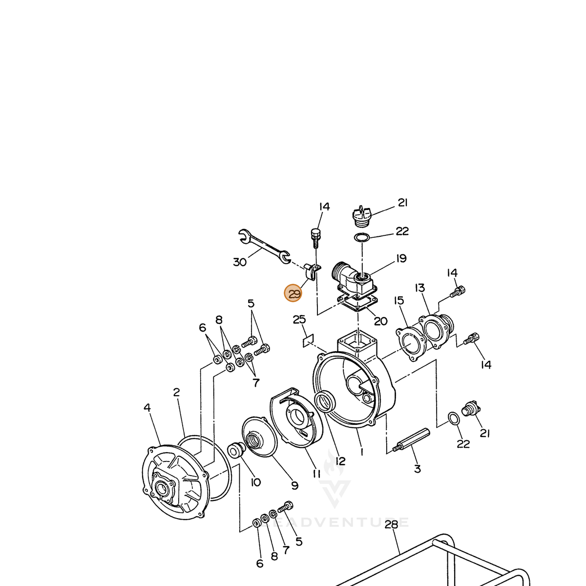 ECHO part 104800571021 — IPL diagram snippet (6x zoom, amber highlight)