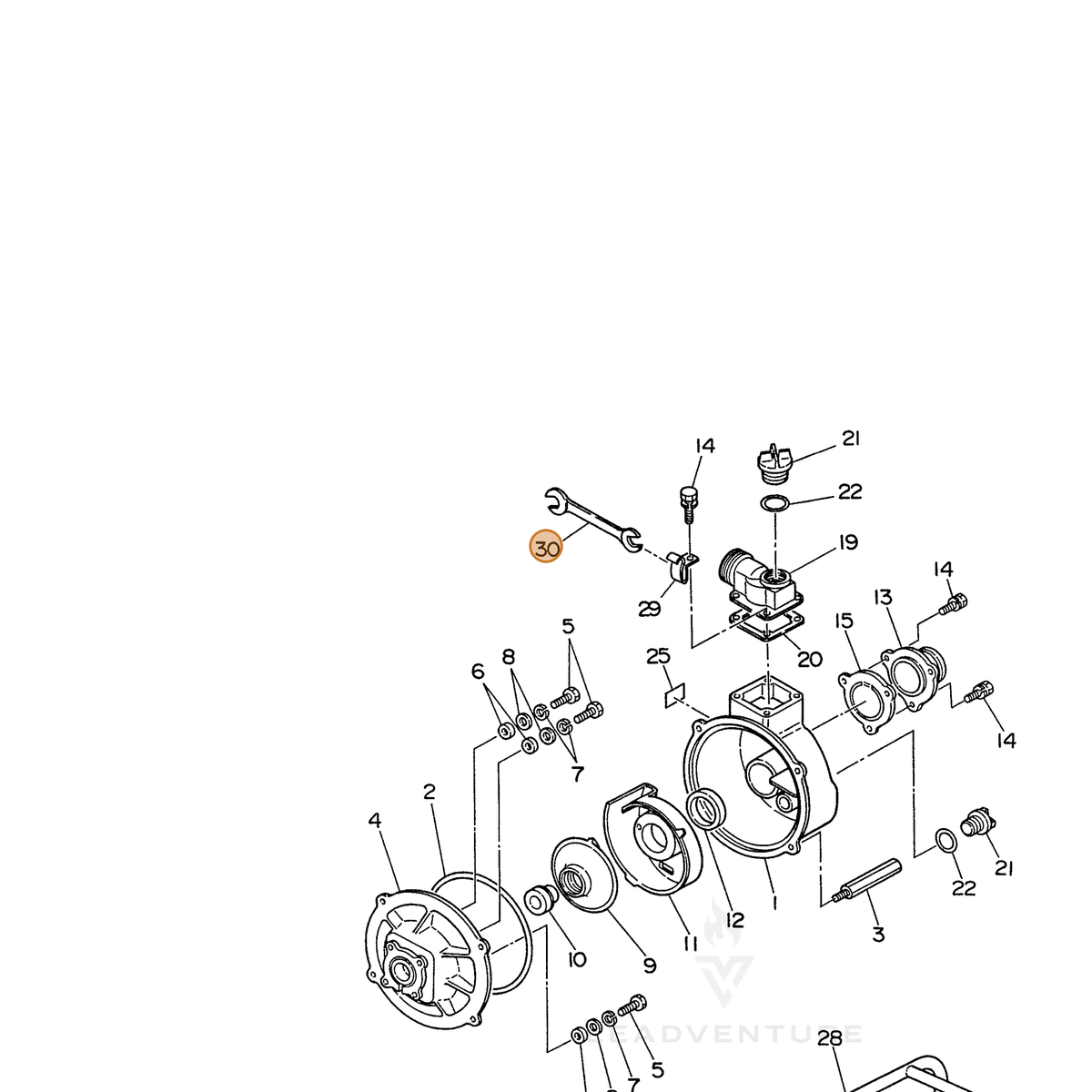 ECHO part 104800571022 — IPL diagram snippet (6x zoom, amber highlight)