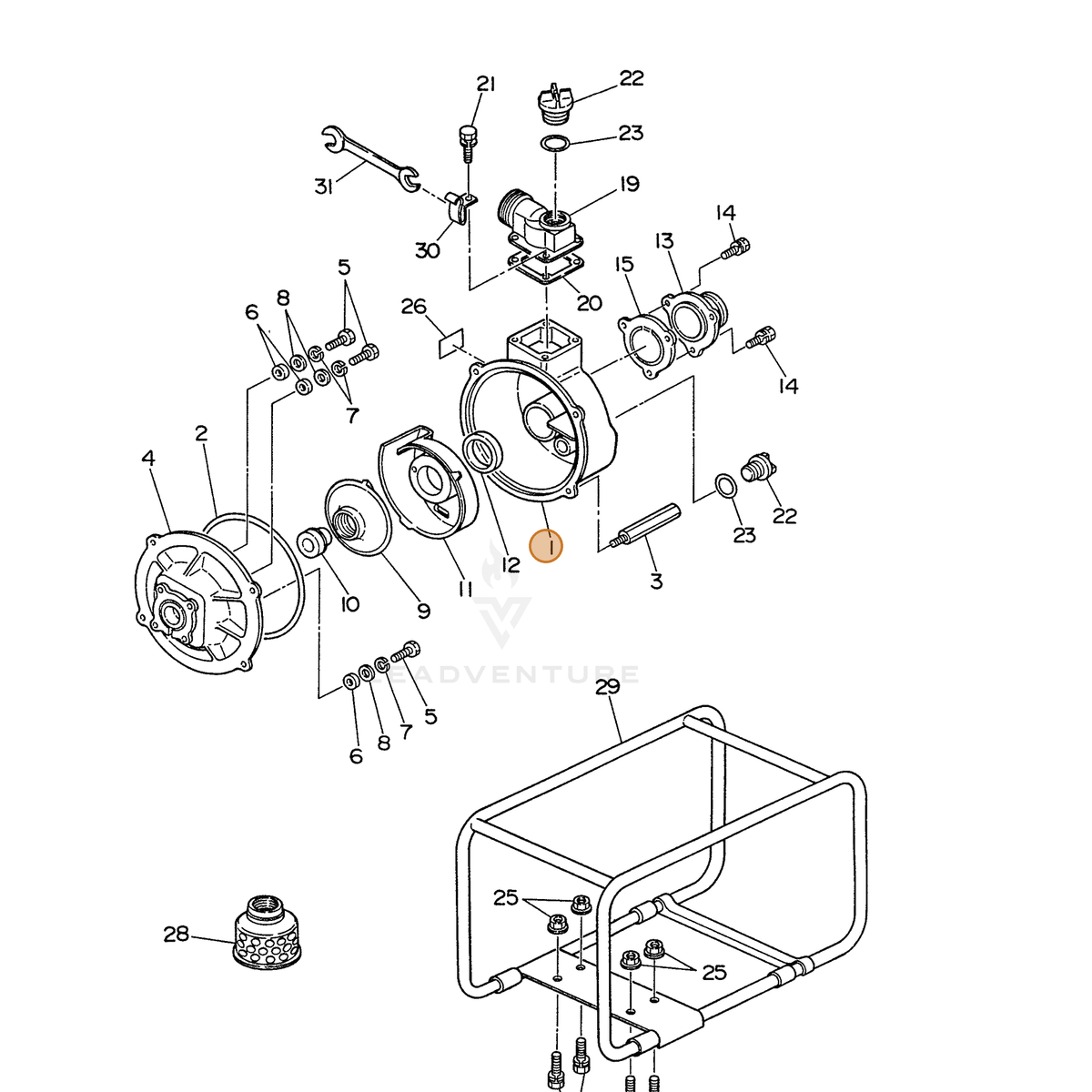 ECHO part 104800801001 — IPL diagram snippet (6x zoom, amber highlight)
