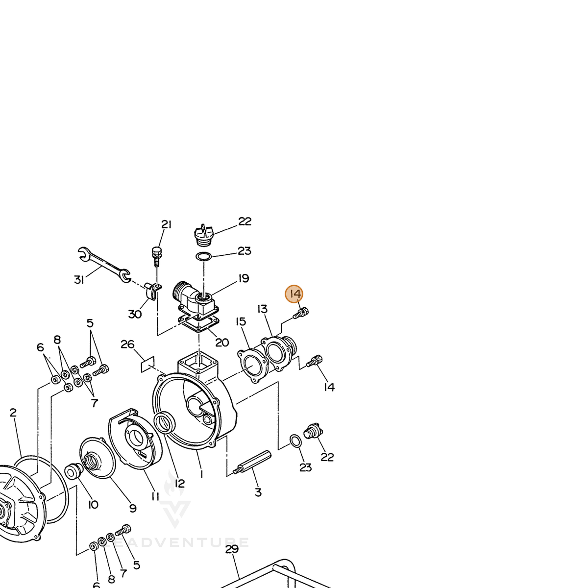 ECHO part 104800801014 — IPL diagram snippet (6x zoom, amber highlight)
