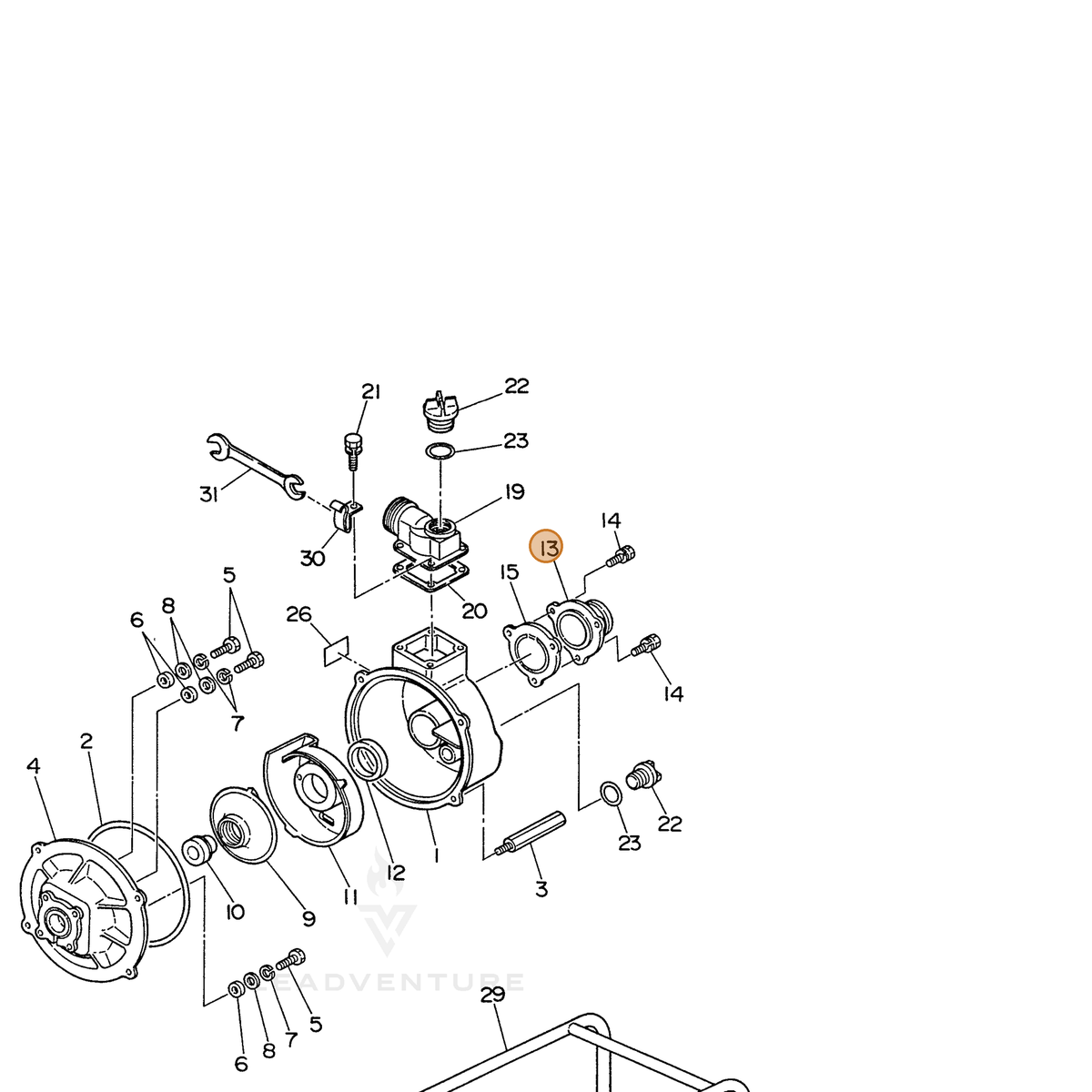 ECHO part 104810000006 — IPL diagram snippet (6x zoom, amber highlight)