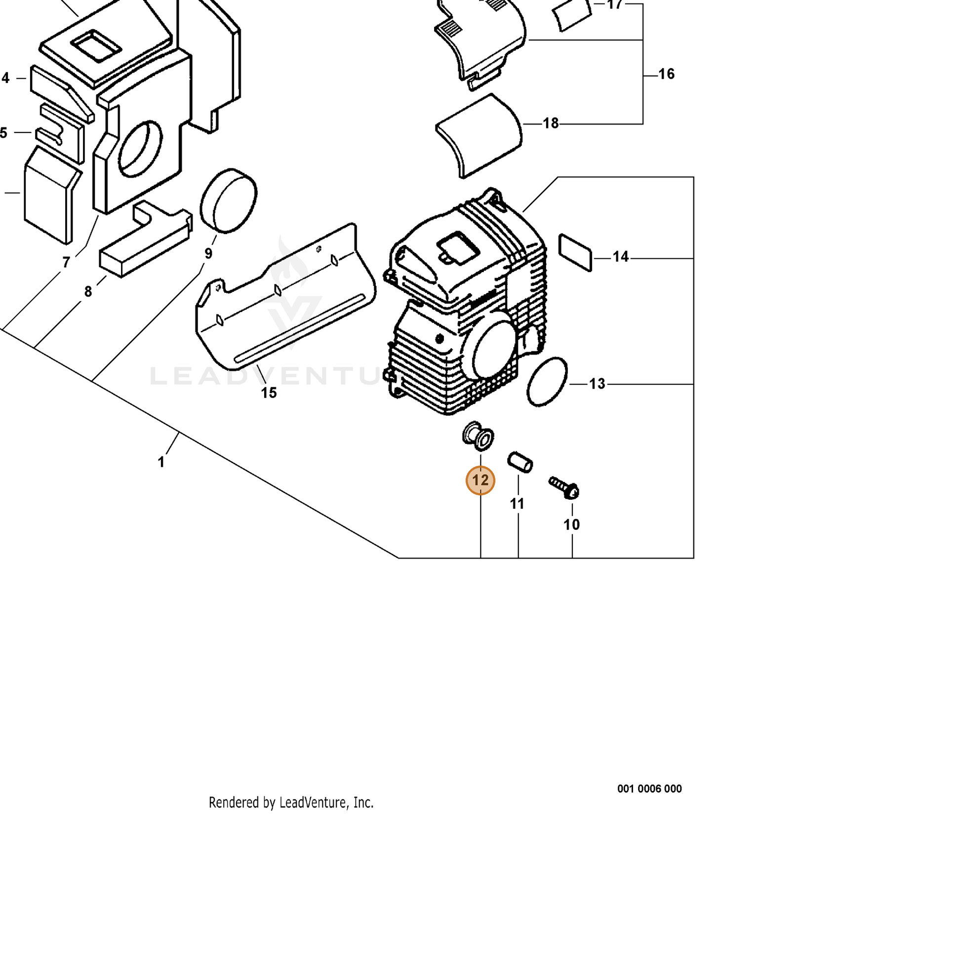 ECHO part 10491009860 — IPL diagram snippet (6x zoom, amber highlight)