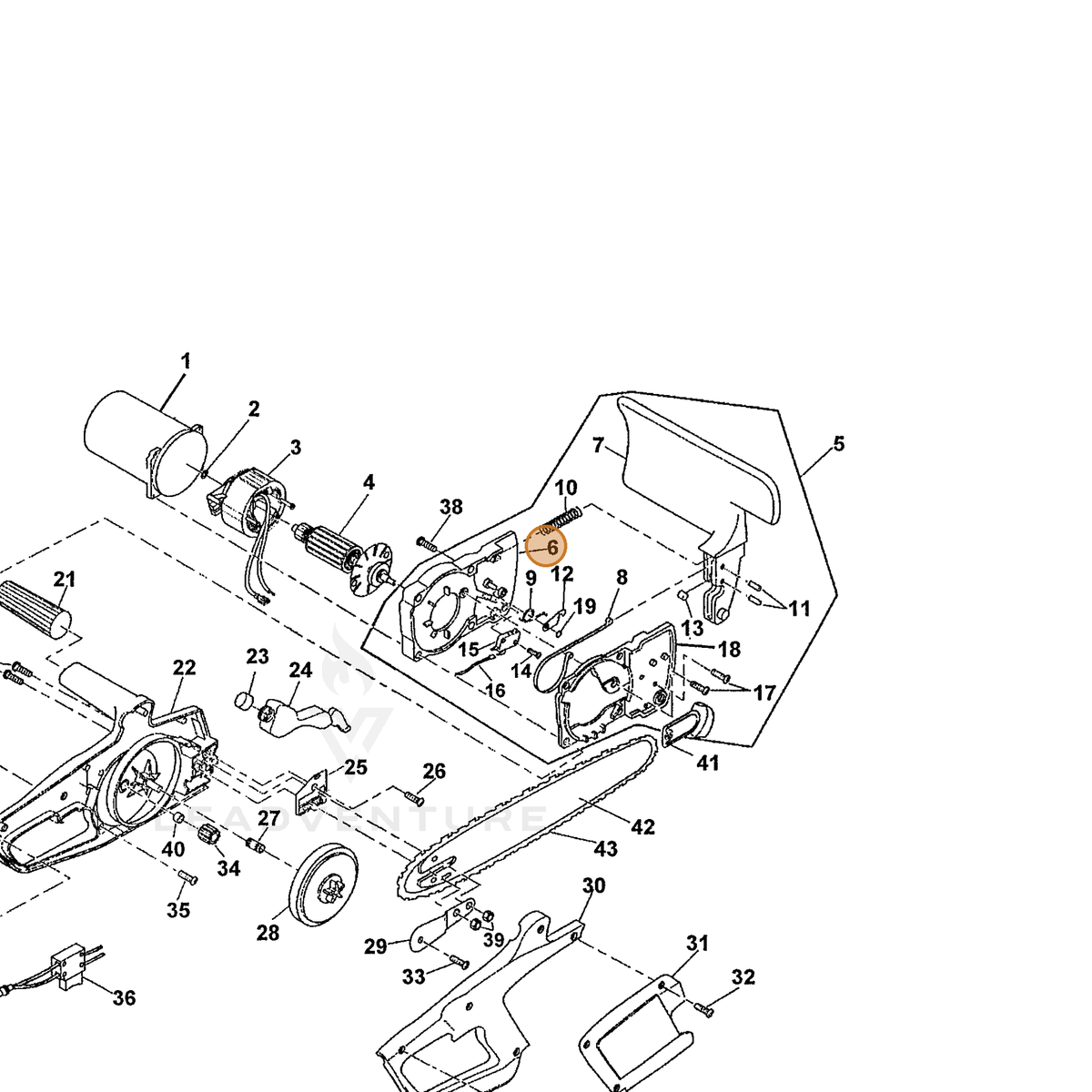 ECHO part 110021801 — IPL diagram snippet (6x zoom, amber highlight)