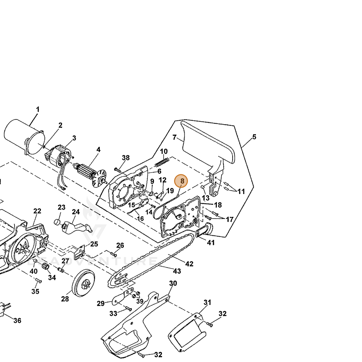 ECHO part 110025501 — IPL diagram snippet (6x zoom, amber highlight)