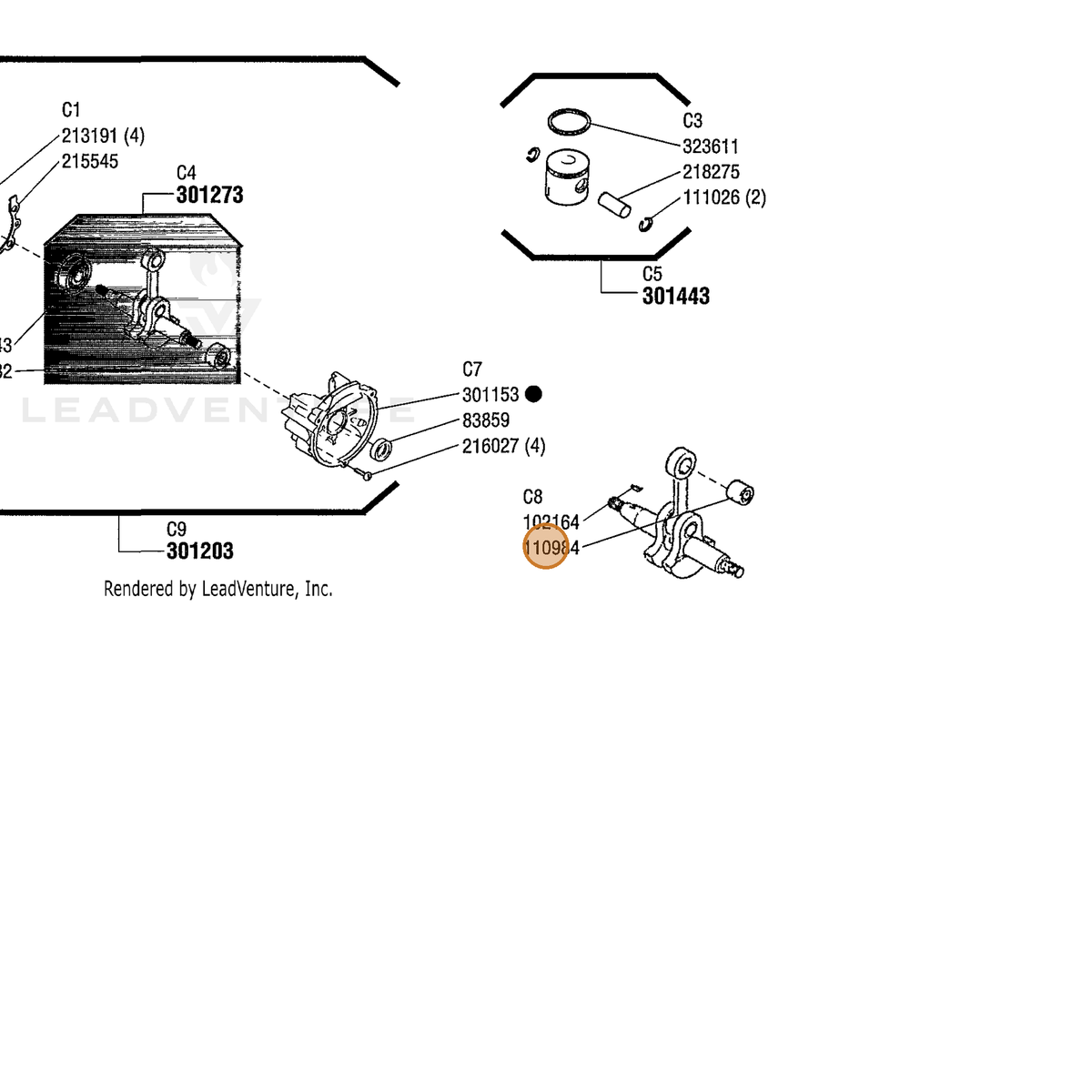ECHO part 110984 — IPL diagram snippet (6x zoom, amber highlight)