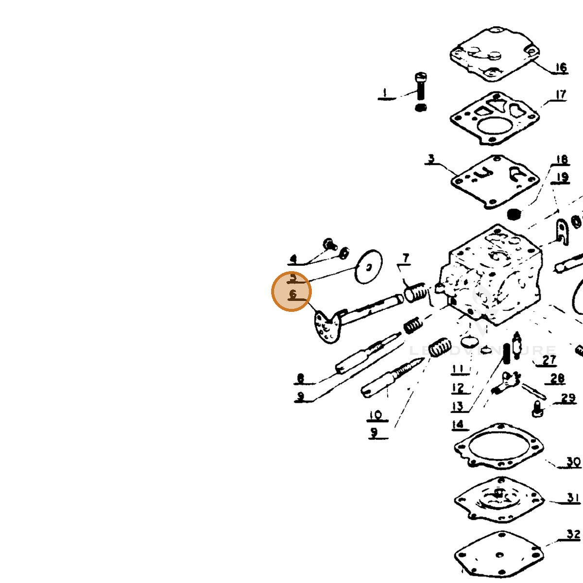ECHO part 12211700230 — IPL diagram snippet (6x zoom, amber highlight)