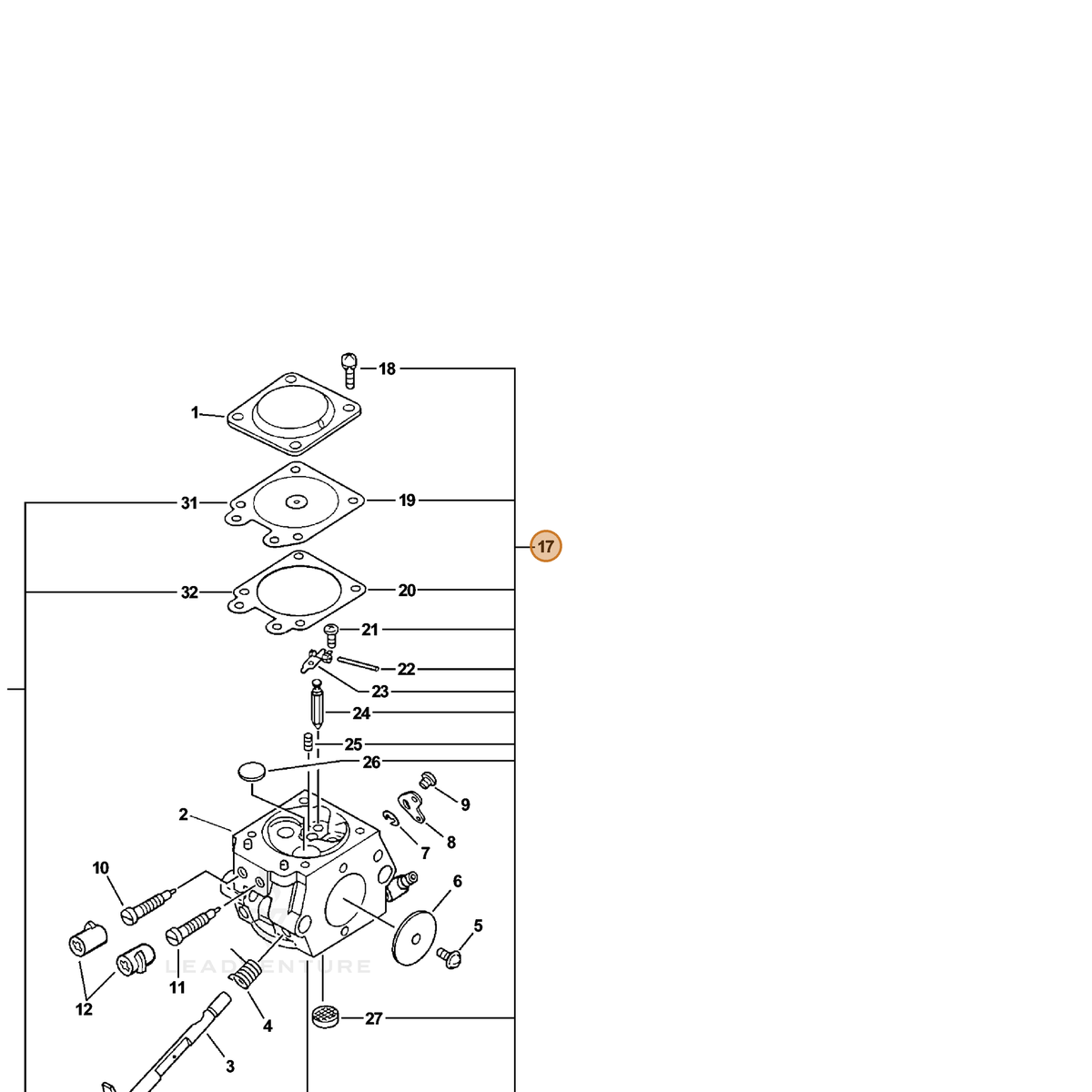 ECHO part 12310039130 — IPL diagram snippet (6x zoom, amber highlight)