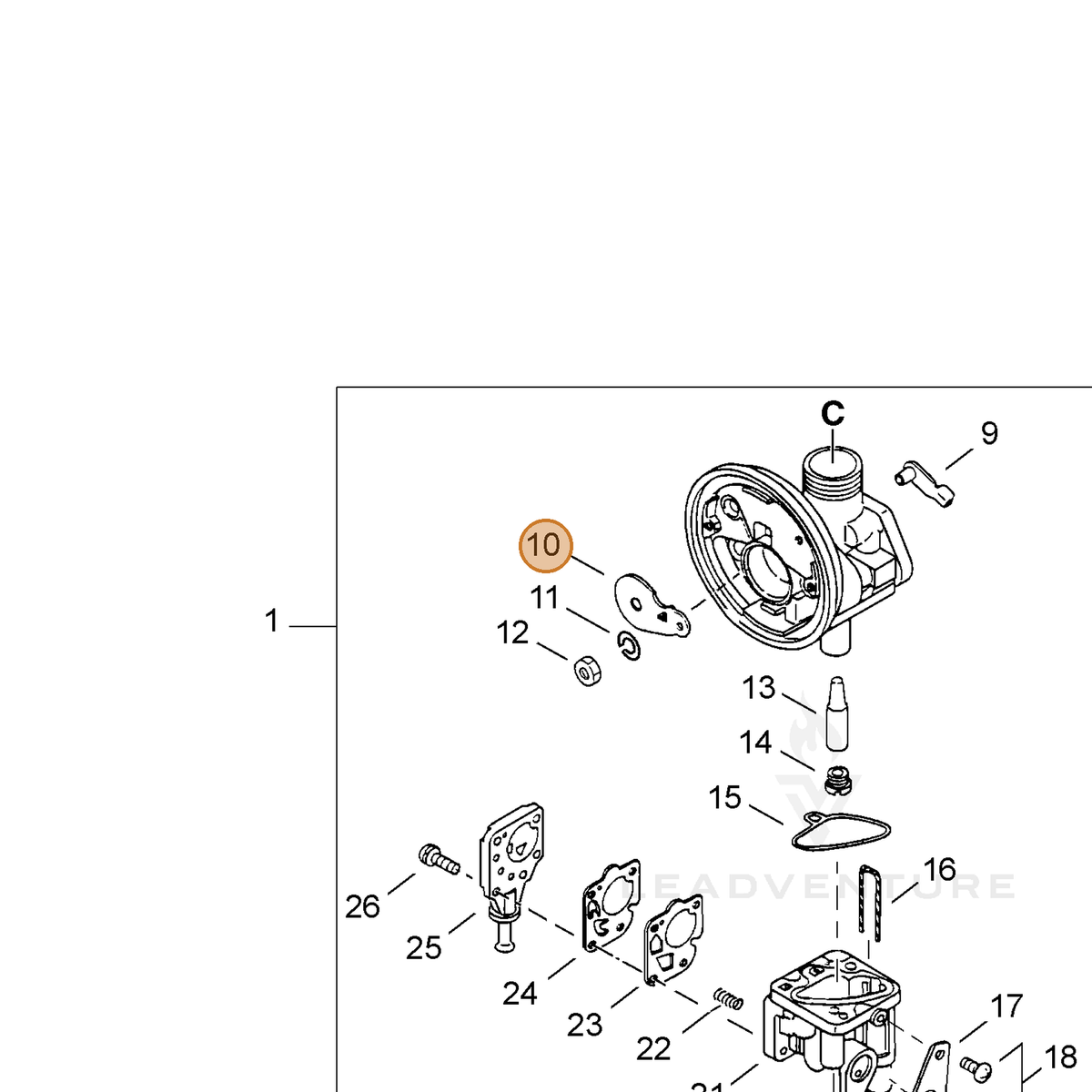 ECHO part 12414305810 — IPL diagram snippet (6x zoom, amber highlight)